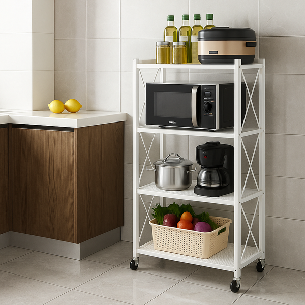 Foldable Kitchen Trolley - White
