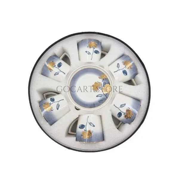 Flower Blue Cup Saucer Set 6 Piece
