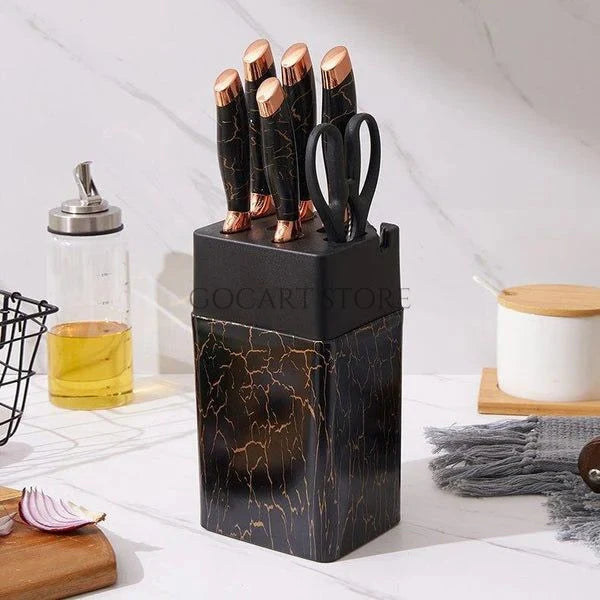Marble Pattern 7 Pcs Knife & Sharpener Set