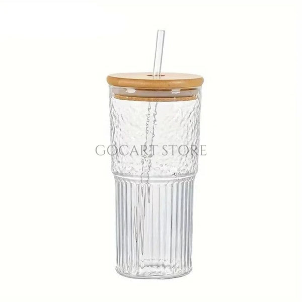 Glass Tumblers With Lid & Drinking Straw