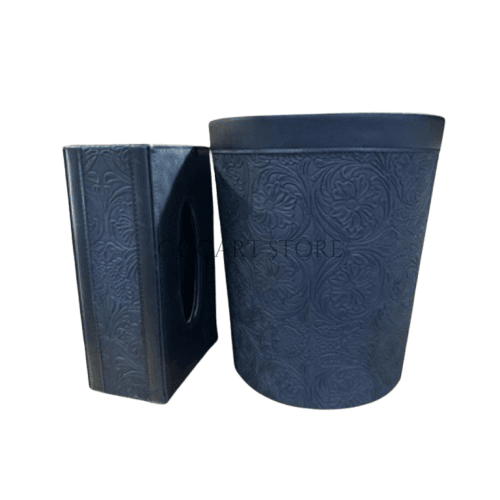 Leather Tissue Box & Dustbin Set - Floral
