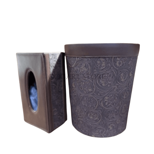 Leather Tissue Box & Dustbin Set - Floral 2.0