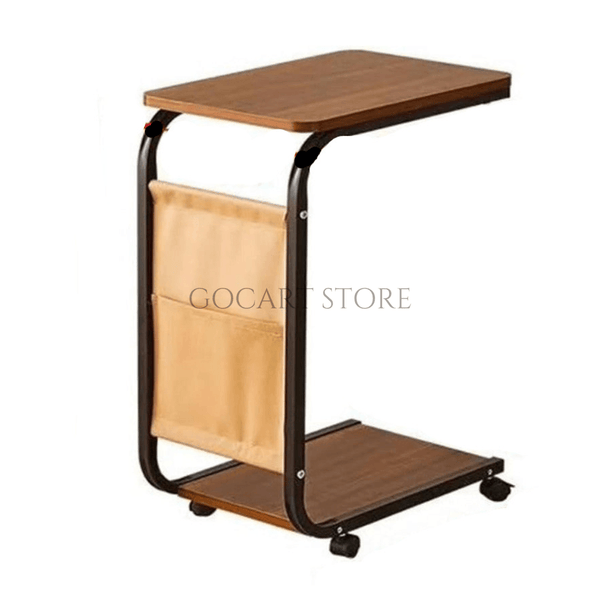 Portable Side Table With Storage Pocket & Rolling Wheels