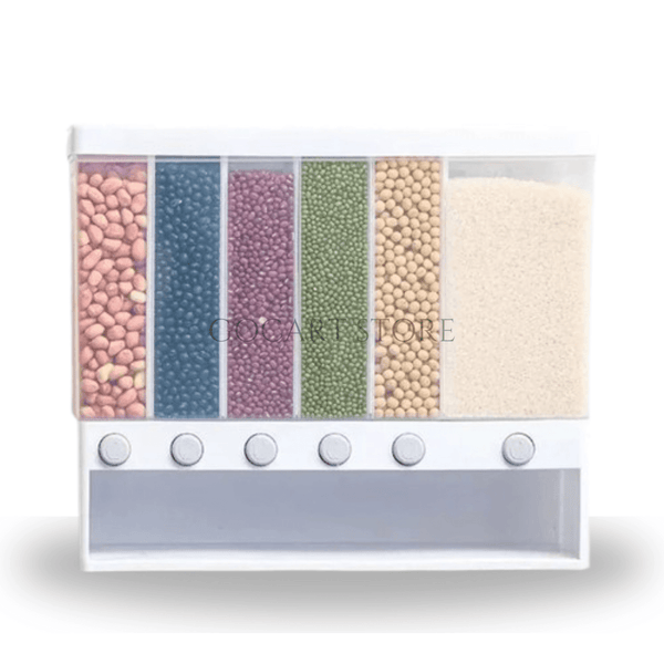 Cereal Wall-Mounted Grains Food Dispenser - 6 Compartments