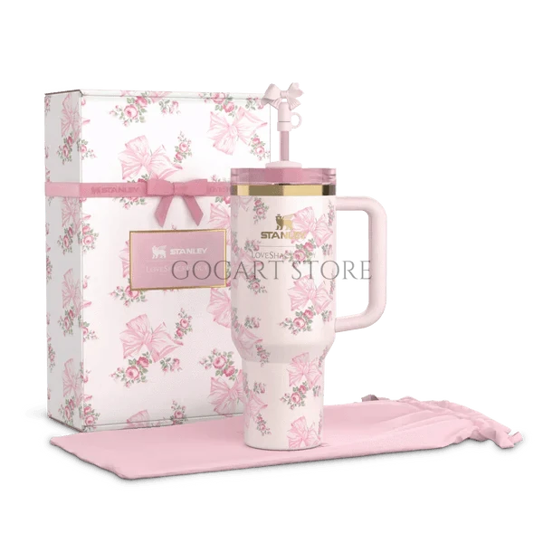 The Stanley X LoveShackFancy Holiday Quencher | 40 OZ - Rosa Beaux Pink